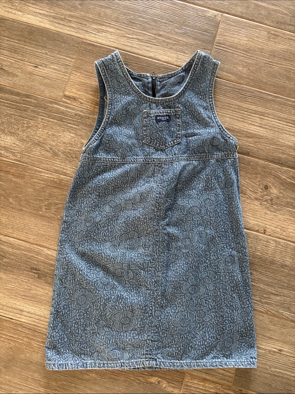 Guess Vintage Girls (Size6) Blue Floral Denim Pinafore Dress -Made in USA